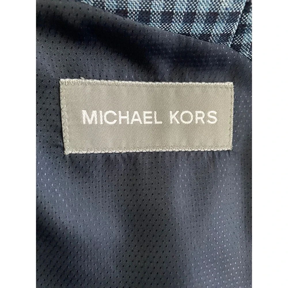 Michael Kors Blazer Sport Coat Men 44LNavy and Light Blue Gingham Career‎ Preppy